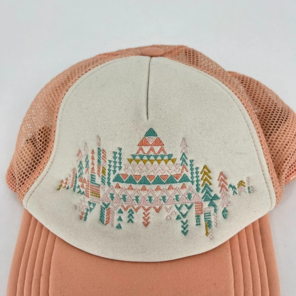 The North Face Womens Peach Embroidered Mountain Trucker Hat Snapback Cap